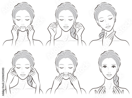 スキンケアをしている女性のイラスト