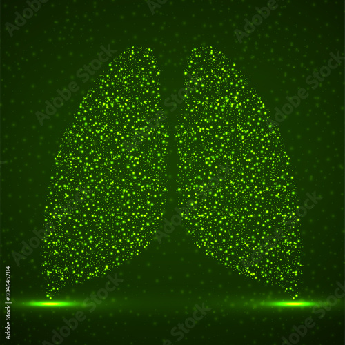 Abstract human lung of glowing particles, technology concept.