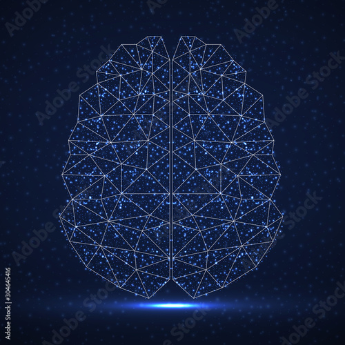 Abstract human brain of glowing particles, technology concept