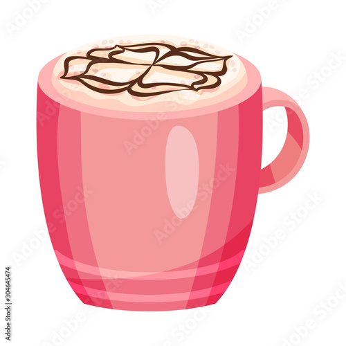 Full Ceramic Cup of Coffee with Creamy Chocolate Topping Vector Object