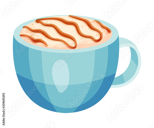 Full Ceramic Cup of Coffee with Creamy Chocolate Topping Vector Object