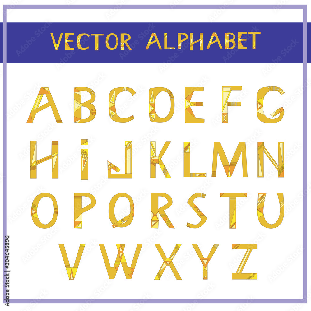 A cute capital alphabet of yellow letters for baby and children, a vector set of funny letters isolated on white background A cute capital alphabet of yellow letters for baby and children, a vector set of funny letters isolated on white background