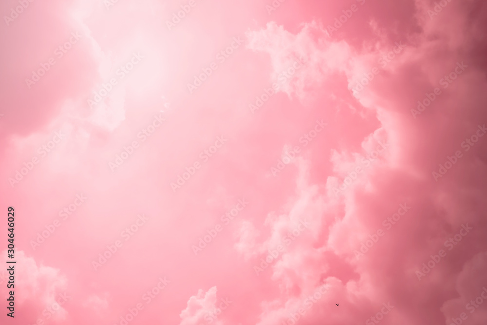 Fototapeta premium Pink sky with beautiful natural white clouds