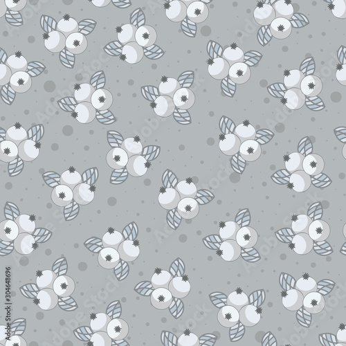 Vector grey berries leafs and doots seamless pattern print background. photo