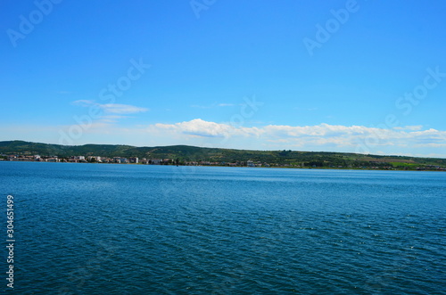 The bank of Dardanelles  Canakkale strait  view from sea in summer morning time