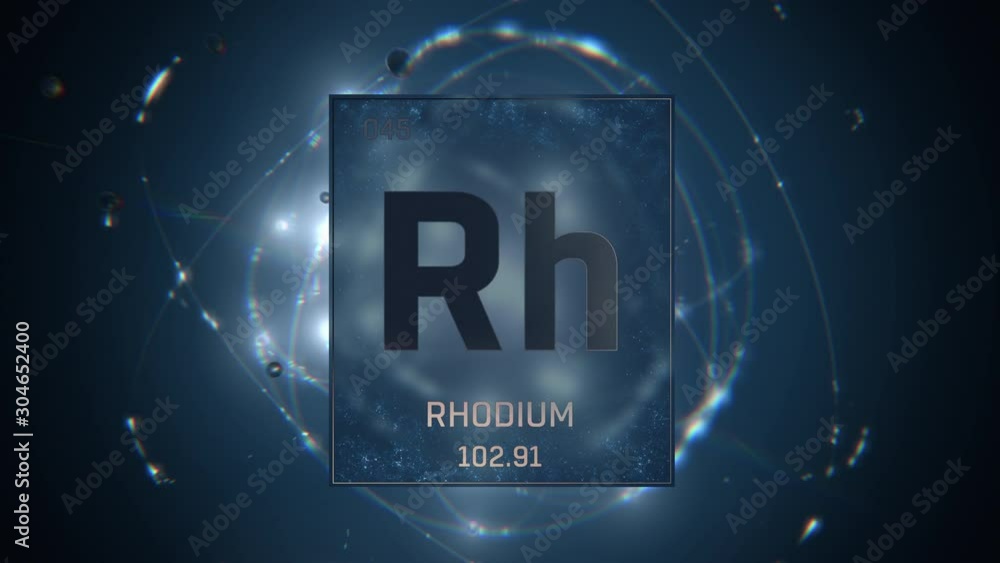 Element 45 Rhodium as Element 45 of the Periodic Table. Seamlessly looping 3D ...