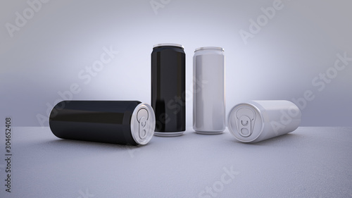 Mockup picture of 3d rendering of white and silver cans.