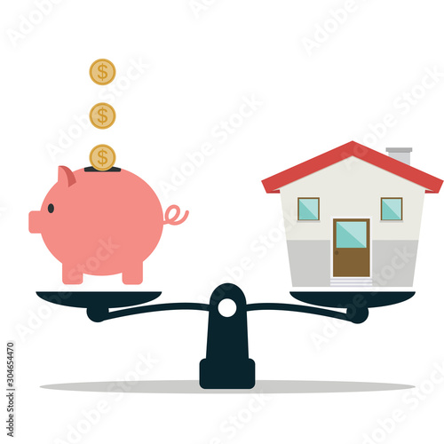 Piggy Bank and house on weighing machine vector