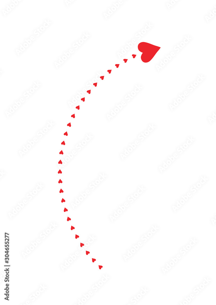 Obraz premium Red Arrow with heart icon isolated on white background. For Valentine's day, banners, posters and wallpaper. Arrow of heart for creative art. Hearts of love.