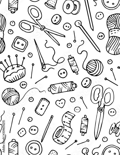 Seamless pattern with sewing icons