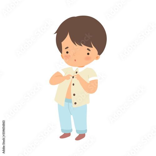 Schilderij op canvas Little Boy Dressing Up Himself Vector Illustration