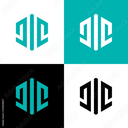 Initial letter JIC logo design template elements, hexagon shape illustration photo