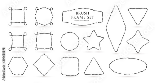 Set of Hand draw border, empty geometric contour shapes drawn by careless line. Collection of unusual and classic geometric borders. Vector illustration.