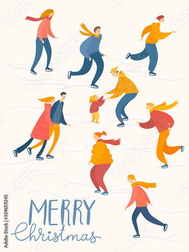 Christmas poster with people do winter activities