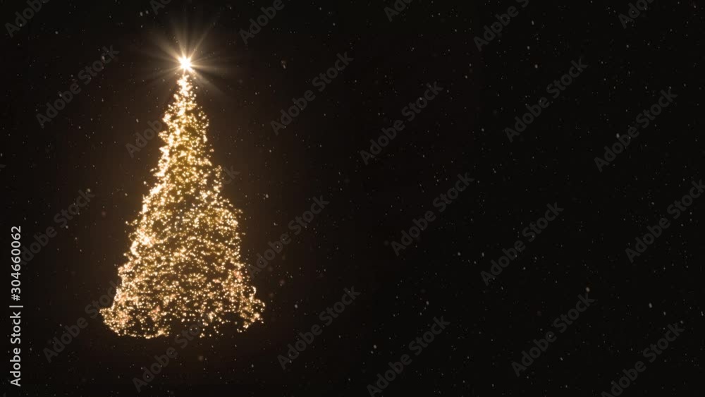 3D animation - Christmas tree of light particles on black background