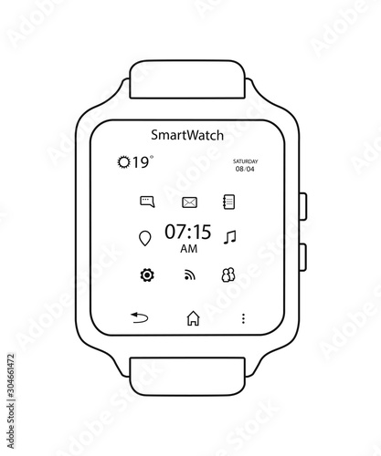 Smart watch in style line Art isolated on white background