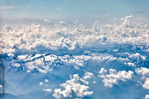 View from the airplane to the mountains