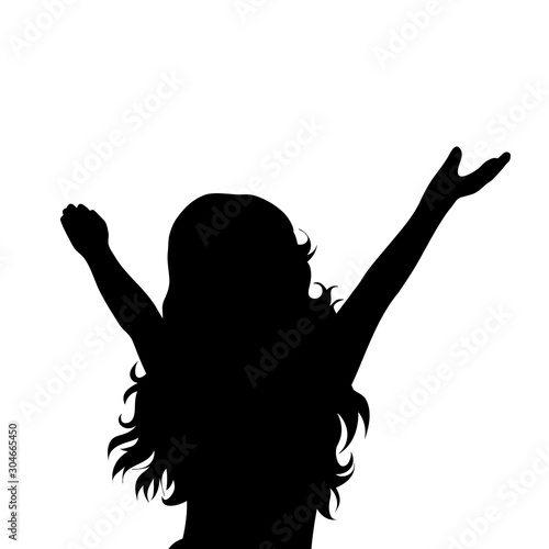 Vector silhouette of girl on white background. Symbol of child, childhood, school, infantile, profile, free.