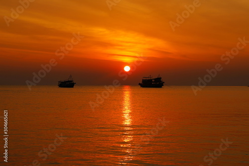 summer. Beautiful natural background of sunset with 2 boat on vacation © panissara