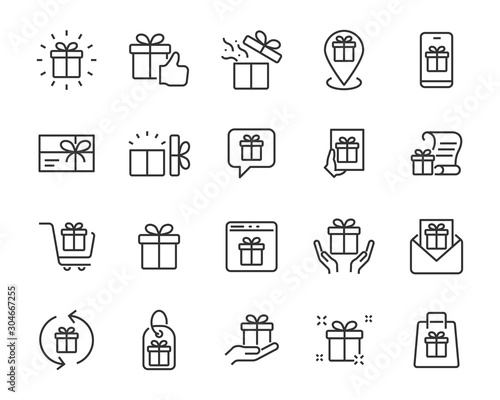 set of gift icons, gift box, birthday gift, surprise
