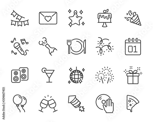 set of celebration icons, birthday, new year event