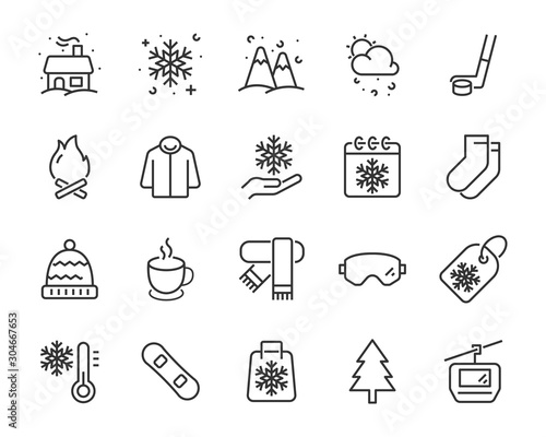 set of winter icons, snowflake, cold, weather, season