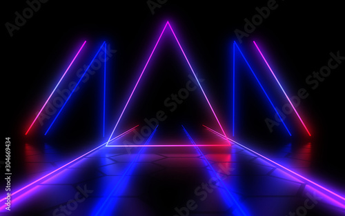 3D abstract background with neon lights . 3d illustration