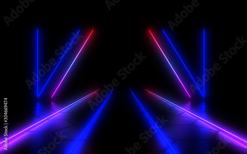 3D abstract background with neon lights . 3d illustration