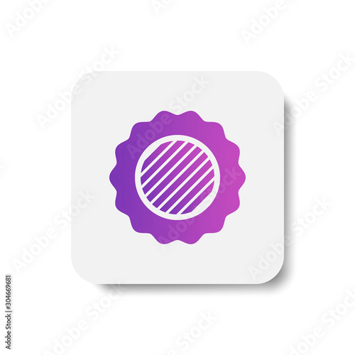 badge award round icon in solid/glyph with stripes style in purple smooth gradient background, suitable for mobile and web UI, app button,  infographic, etc