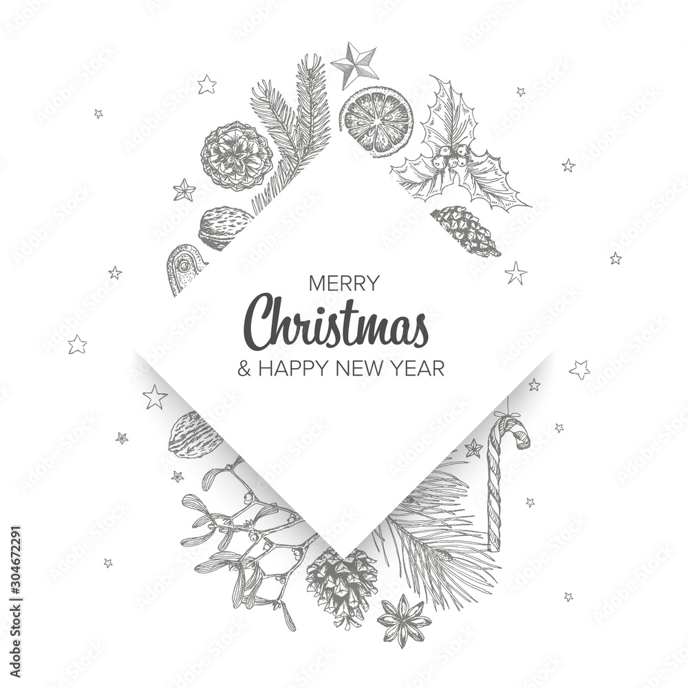 Obraz premium Vintage vector hand drawn Christmas card