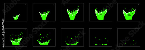 Dripping liquid splash effect animation. liquid splash drop frames sprite sheet animation for game development, motion graphic or mobile games.