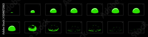 Bubble blast animation effect. liquid bubble animation. bubble blast effect frame by frame animation sprite sheet for game development, motion graphic or mobile games.