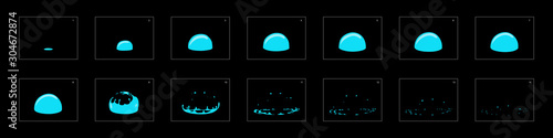 Bubble blast animation effect. water bubble animation. bubble blast effect frame by frame animation sprite sheet for game development, motion graphic or mobile games.