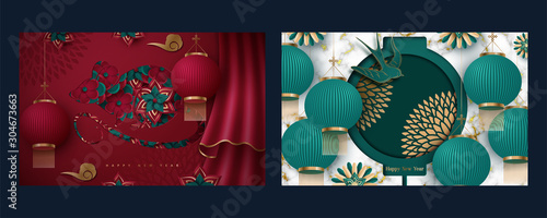 2020 chinese spring festival card or china happy new year papercut. Translation : Happy New Year. Vector illustration
