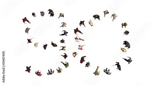 people - arranged in number 90 - top view without shadow - isolated on white background