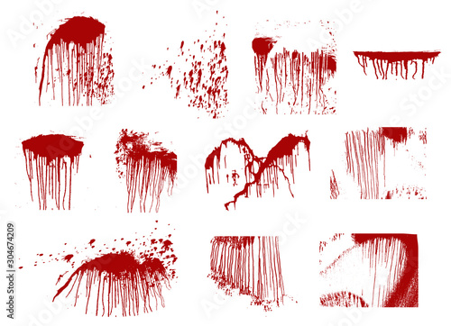 A spot of blood set. Stains blood splatter. Vector illustration on isolated background.