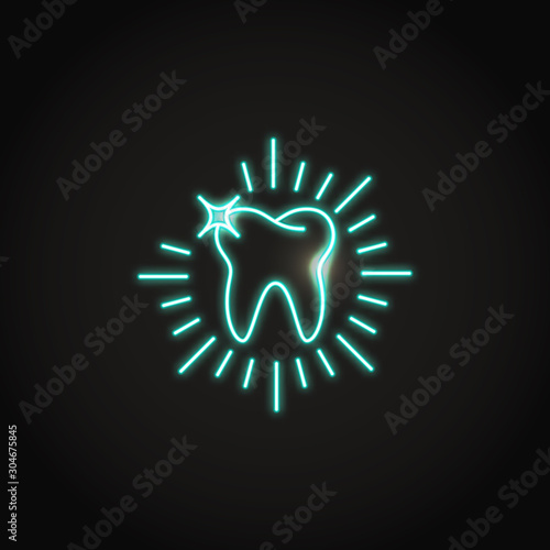 Neon shining tooth icon in line style