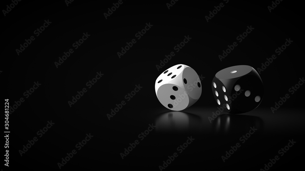 White And Black Modern Dices. Casino Gambling Concept - 3D Illustration