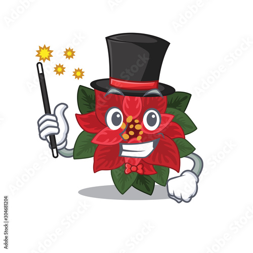 Mascot flower poinsettia with in magician character