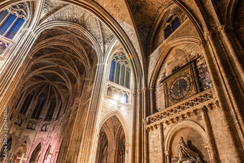 Interior of the Cathedral Saint-André of Bordeaux in Gironde in New Aquitaine, France