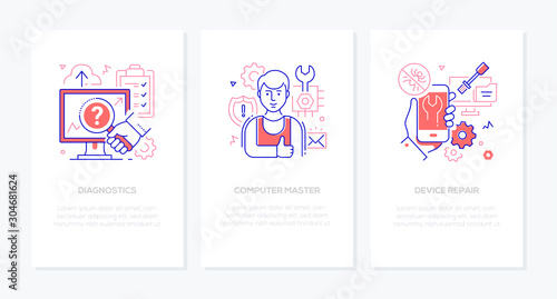 Computer service - line design style banners set