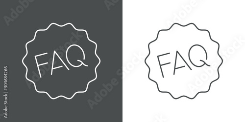 Icono plano lineal sello estrella con texto FAQ en fondo gris y fondo blanco