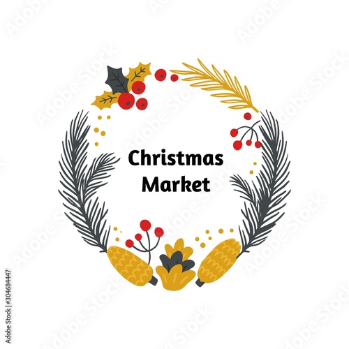 Modern winter sell-out banner. Hand-drawn Vector illustration on Christmas theme with branches, cones, fir and text. Great for advertising, sites, banners or emails. photo