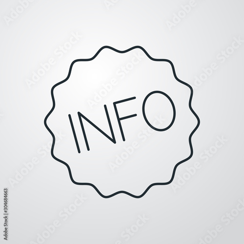 Icono plano lineal sello estrella con texto INFO en fondo gris