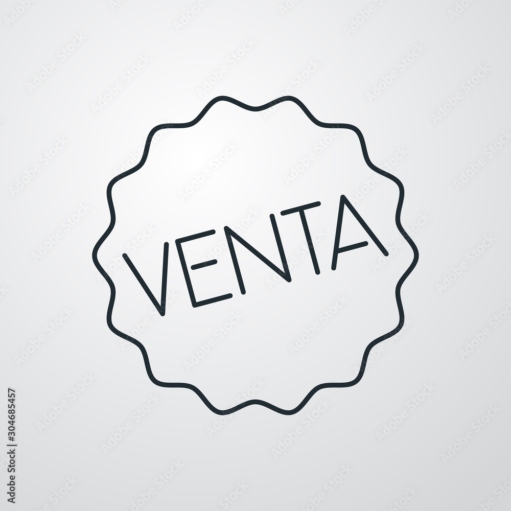 Icono plano lineal sello estrella con texto VENTA en fondo gris Icono plano lineal sello estrella con texto VENTA en fondo gris