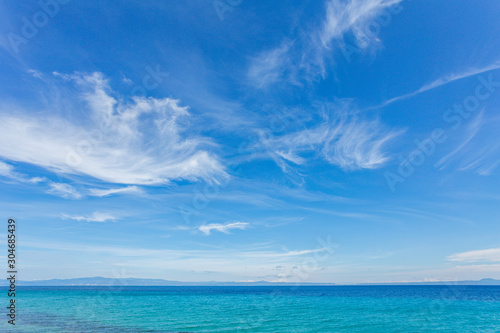 Beautiful sunny sea landscape. Greece nature. Horizotal color photography.