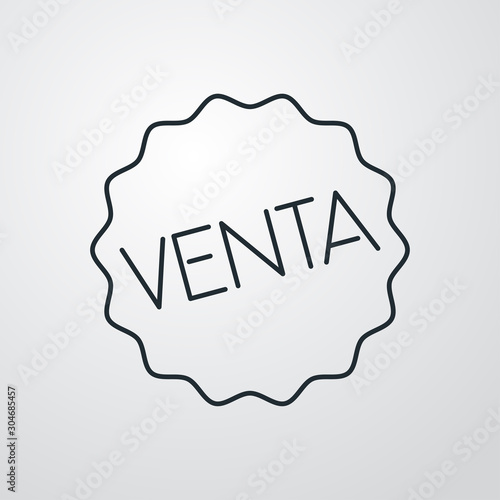 Icono plano lineal sello estrella con texto VENTA en fondo gris