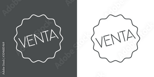 Icono plano lineal sello estrella con texto VENTA en fondo gris y fondo blanco