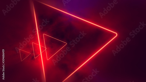 Red neon triangles in clouds. 