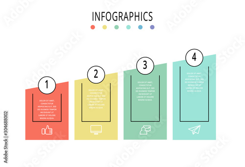 Vector template infographics. Business concept with 4 columns. Four steps for content, flowchart, timeline, levels, marketing, presentation, graph, diagrams, slideshow